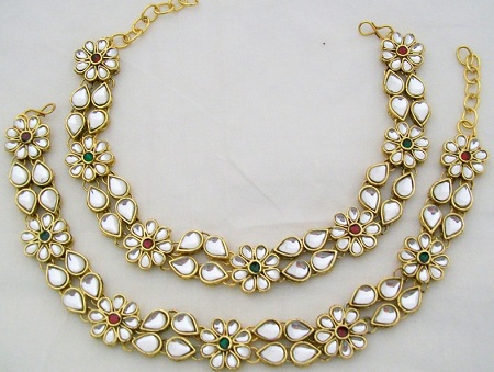 Bridal anklet designs floral kundan