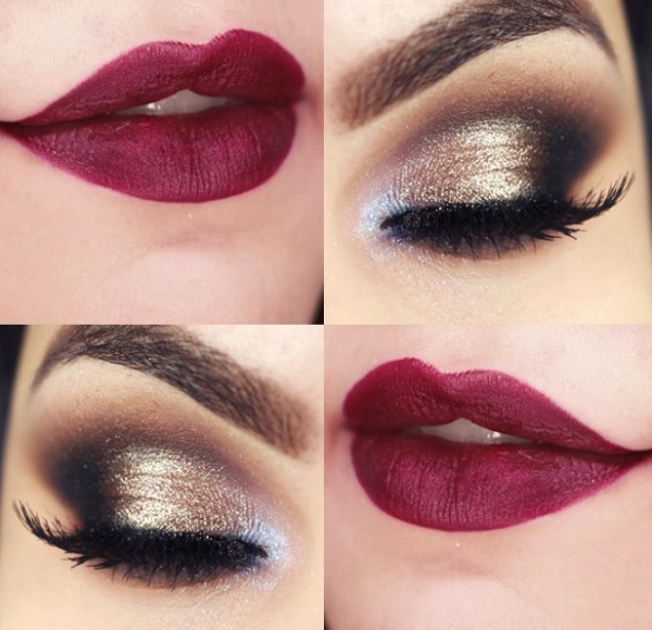 makeup for red and gold dress