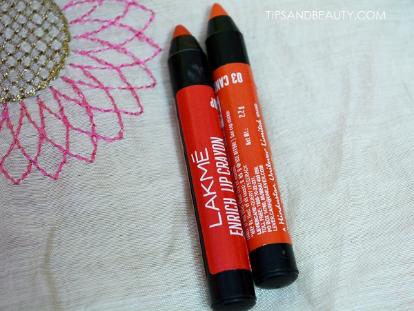 Lakme Enrich Lip crayons in Candid Coral and Red Stop Review