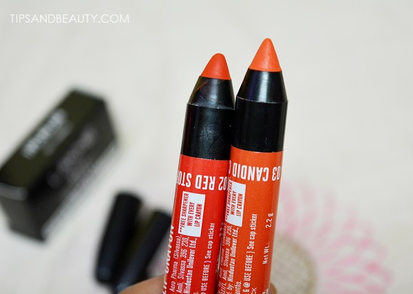 Lakme Enrich Lip crayons Candid Coral and Red Stop