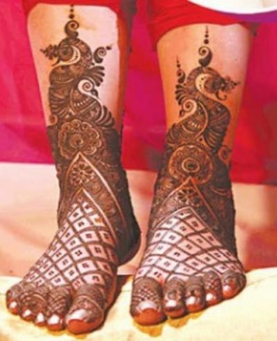 Feet Mehndi Design with Peacock Motif