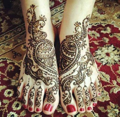 Simple Feet Mehndi with Peacock Motif