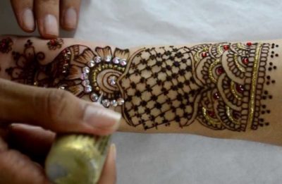 Silver and Stone Studded Mehendi Design