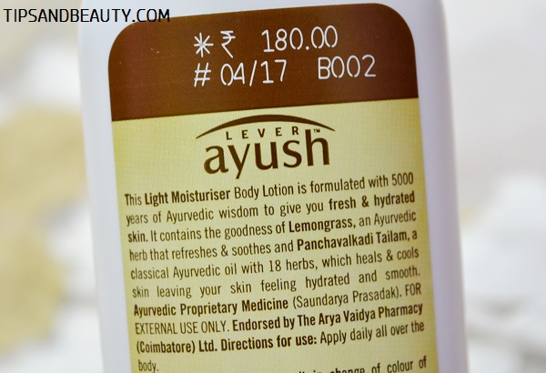 Ayush Light Moisturiser Lemon Grass Body Lotion review usage