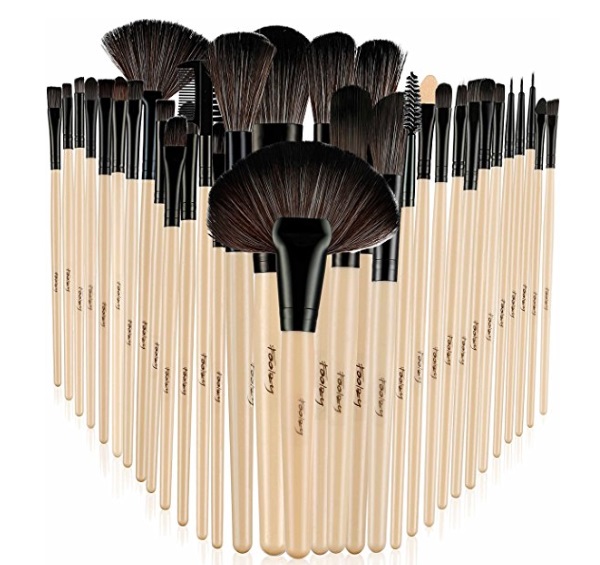 Foolzy BR-6C Professional Makeup Brush Set with Travel Case, Wood Set of 32