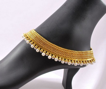bridal pearl gold anklet