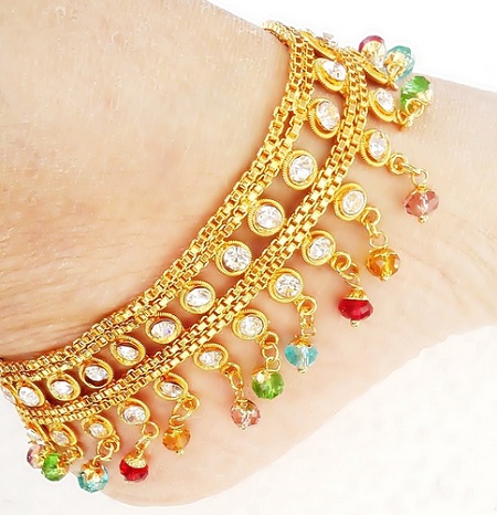 Colourful gold anklets