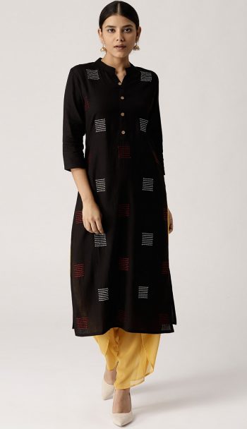 Black Embroidered Straight Formal Wear Kurta