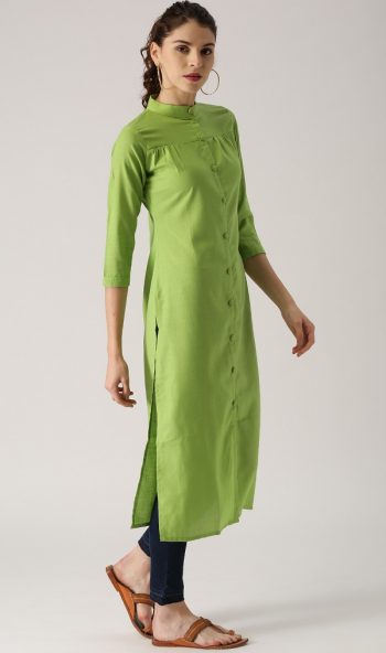 Green Solid Straight Formal Kurta Design