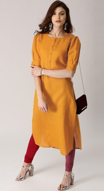 Mustard Yellow Straight Office Use Kurti