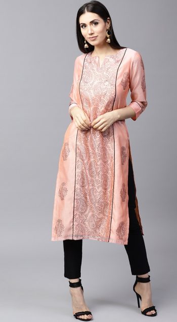 Peach Printed Professional Kurta for Office