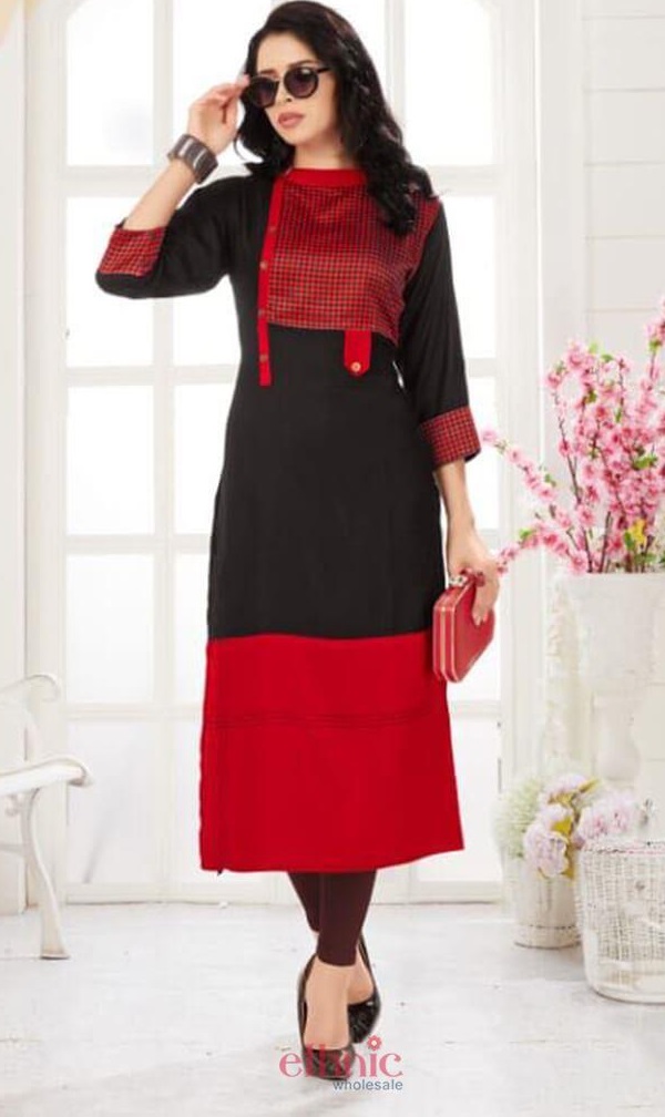 Buy COTTON KURTI WITH RED AND BLUE COMBINATION at Amazon.in