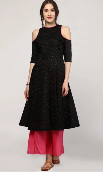 Cold Shoulder Black Anarkali Kurta