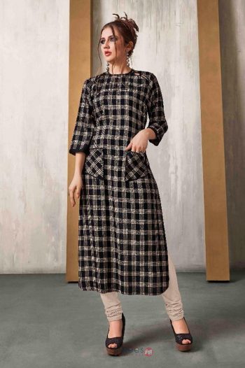 Check Printed Black Flared Kurta