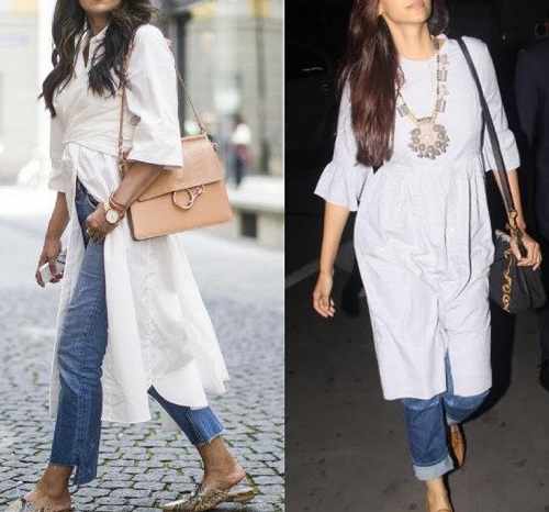classic white kurti and jeans