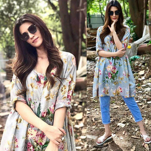 floral kurti and jeans