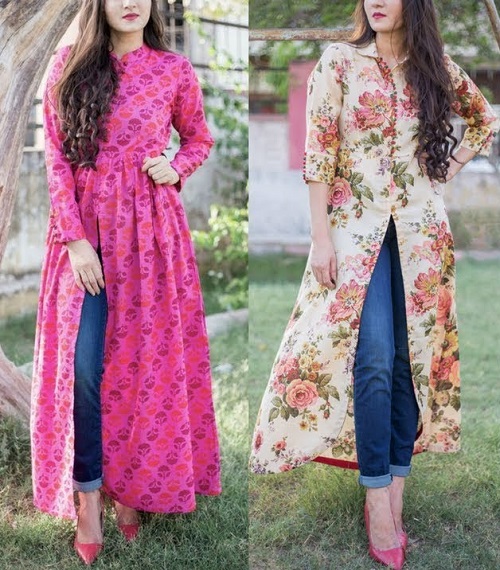 front slit kurti and jeans