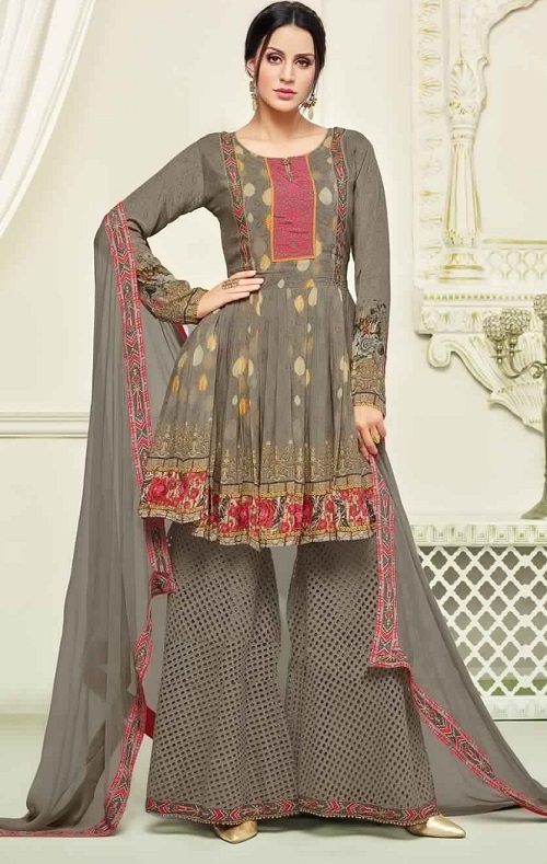 grey anarkali kurti and shahara