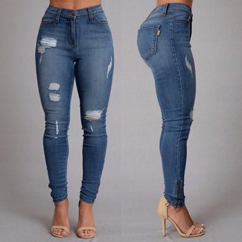 Ladies High Waisted Ripped Jeans