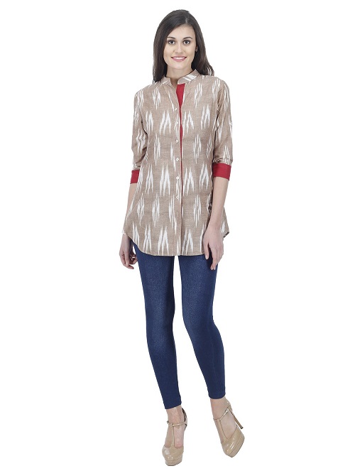 jeans and ikkat print kurti