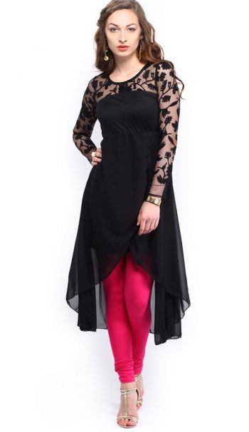 Buy serving princess Women Black Self Design Net Frontslit Kurta  L Online  at Best Prices in India  JioMart