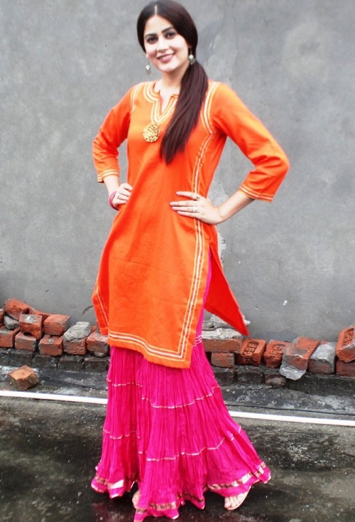 orange and pink sharara and kurti