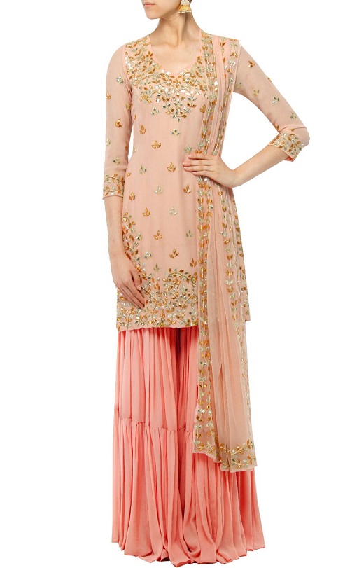 peach sharara and kurta