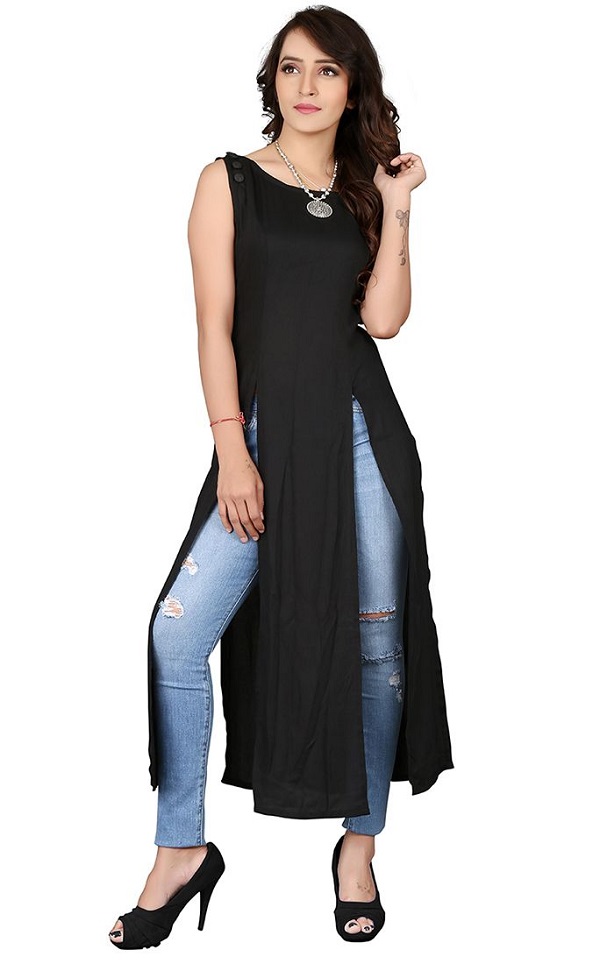 plain black kurti design 2