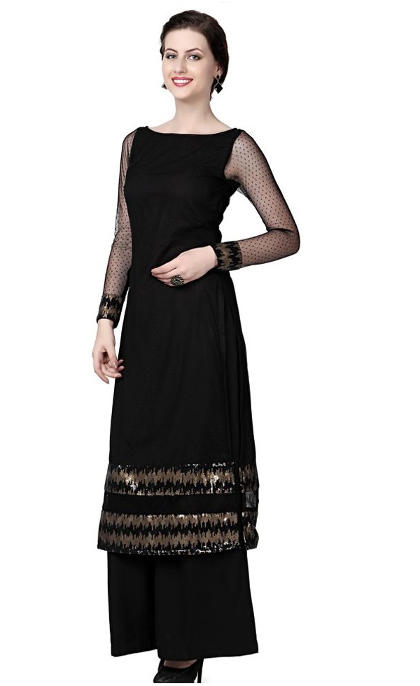 Ahalyaa Kurtis Kurtas and Tunics  Buy Ahalyaa Black Glitter Net Party Wear  Kurta Dress With Front Slit Online  Nykaa Fashion