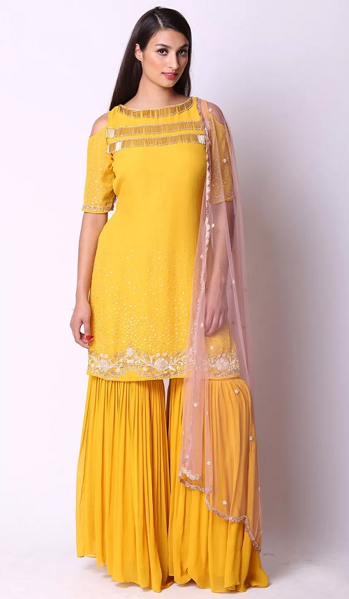 yellow kurti and sharara