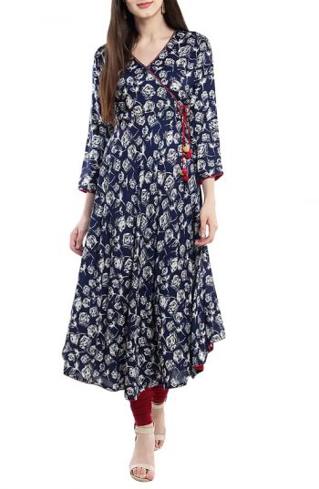 Black Printed Angrakha kurta Style