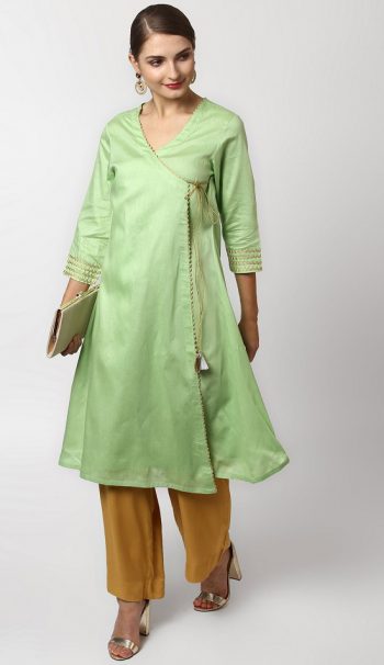 Mint Green Fluid Short Angrakha Kurta