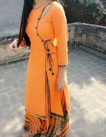 Orange Angrakha Style Straight Kurti