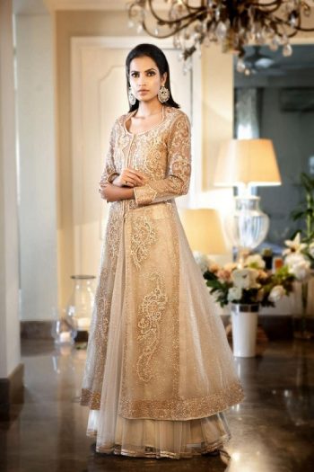 Beige Gold long kurta with lehenga