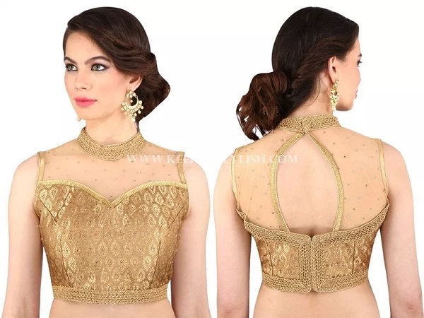 brocade and net golden lace blouse