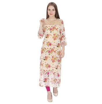 White Floral Print Kurta for Women