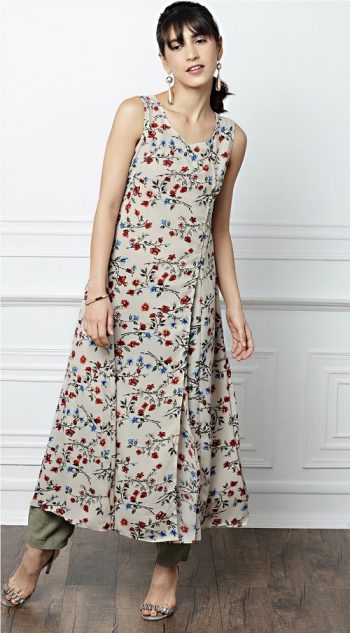 Sleeveless A-line Floral Print kurta