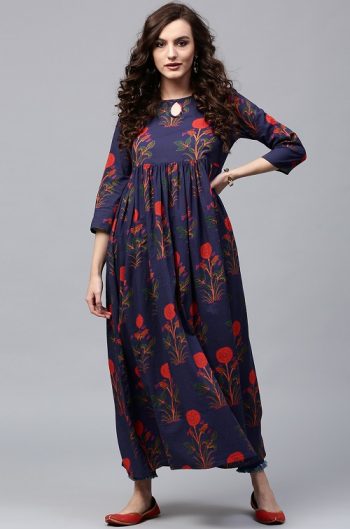 Blue floral printed kurta