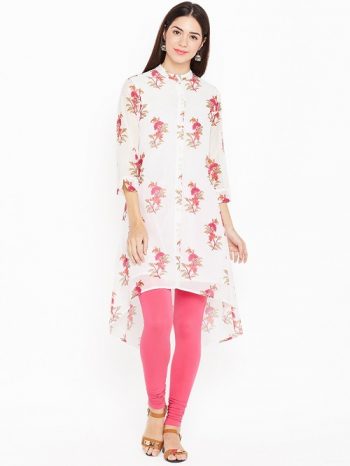 Floral white kurta for women