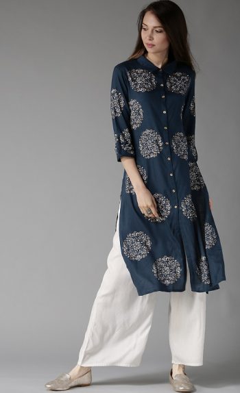 Navy Blue flower Print Ladies Kurta