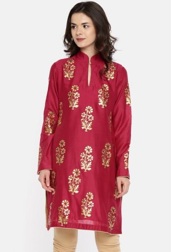 Gold printed floral kurta with full sleeves