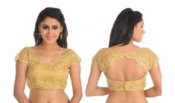 golden lacey blouse design