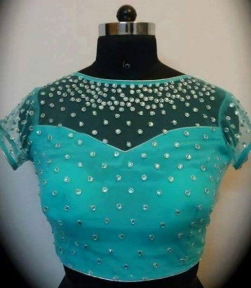 kundan work blue net blouse