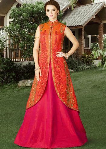 Orange and red kurta lehenga