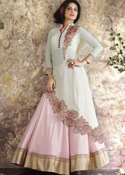 pastel colored lehenga with kurti