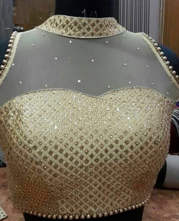 pearl work golden blouse