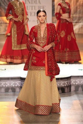 Short Red Bridal kurti with lehenga