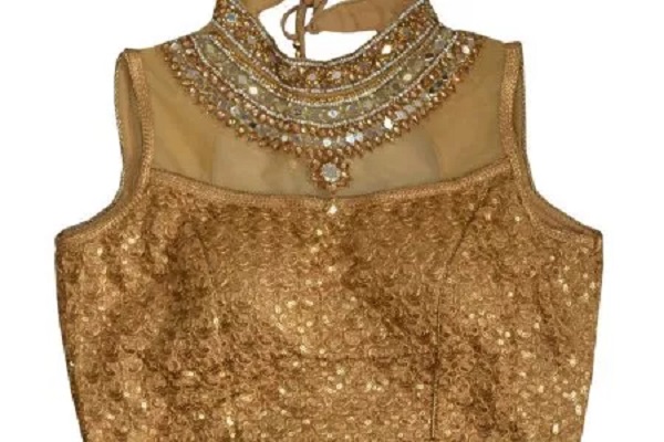 sleeveless gold blouse with collar