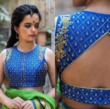 Modern Embroidered Blue Pattu blouse