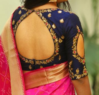 Sequin Silk Saree Blouse With Slit Work